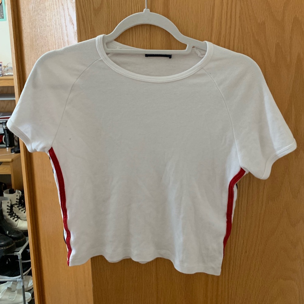 Brandy Melville white tee with racing stripes